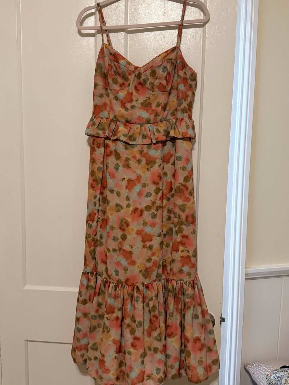 Steve Madden Coral and Green Floral Midi Dress
